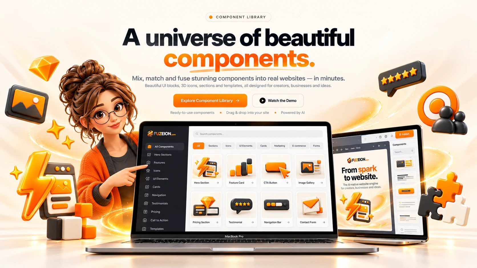 FUZEION Component Universe: a collection of premium dimensional creative interface components